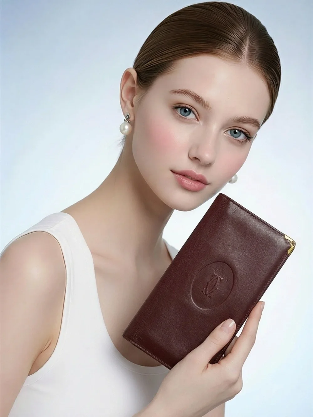 Cartier Paris Burgundy Leather Long Bifold Wallet & Checkbook Holder